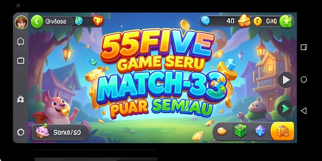 Screenshot gameplay 55FIVE yang menunjukkan aksi mencocokkan elemen.