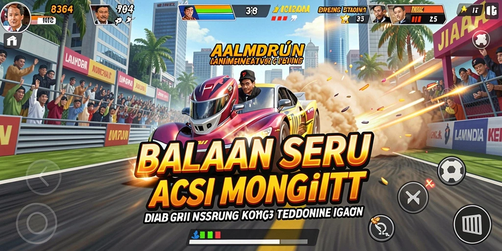 Screenshot gameplay Racing dengan kendaraan balap yang cepat.