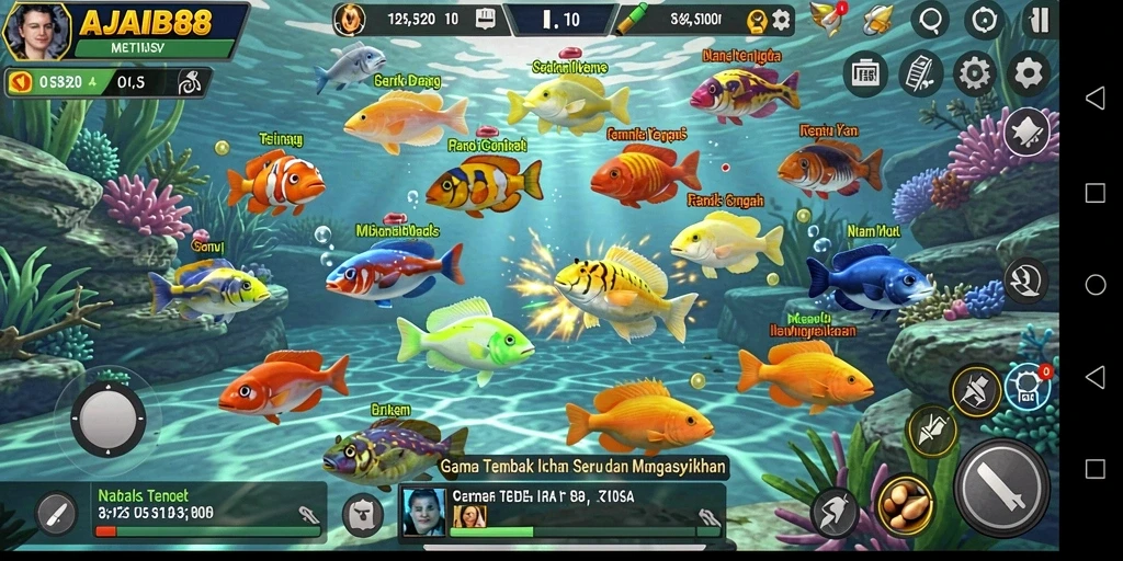 Tampilan gameplay menembak ikan yang seru dan dinamis.