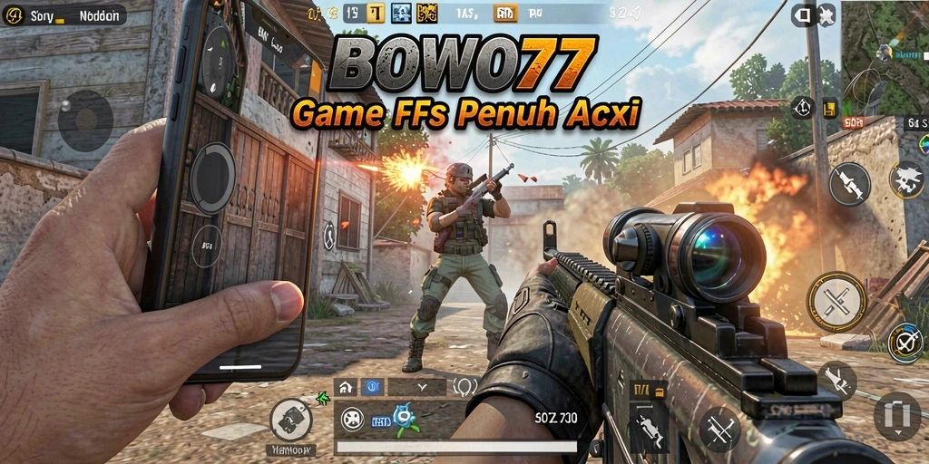 Tampilan gameplay mendebarkan dalam BOWO77 dengan aksi tembak-menembak intens.