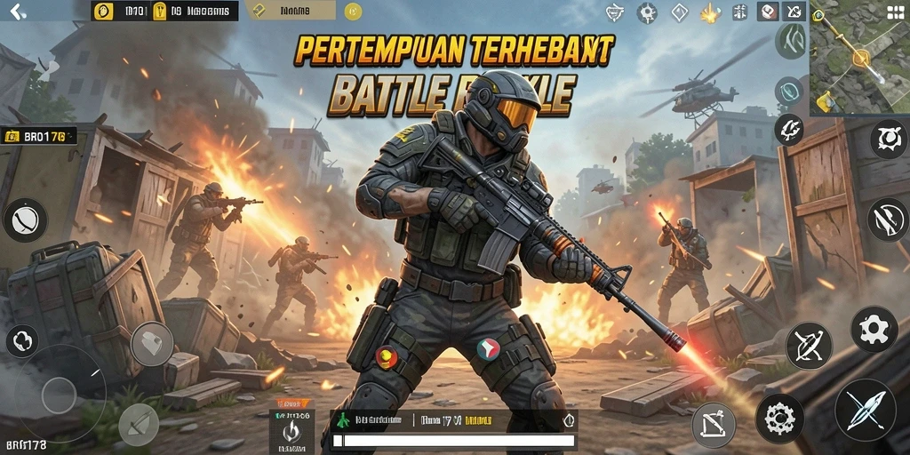 Tangkapan layar BRO178 menampilkan aksi intens dalam pertempuran Battle Royale.