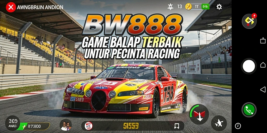 Screenshot gameplay BW888 dengan aksi balap yang mendebarkan.