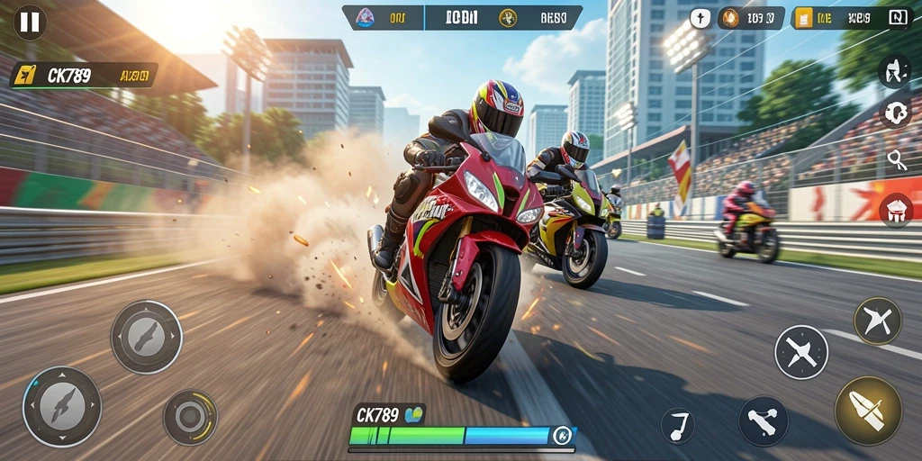 Gameplay CK789 dengan aksi balapan motor yang mendebarkan.