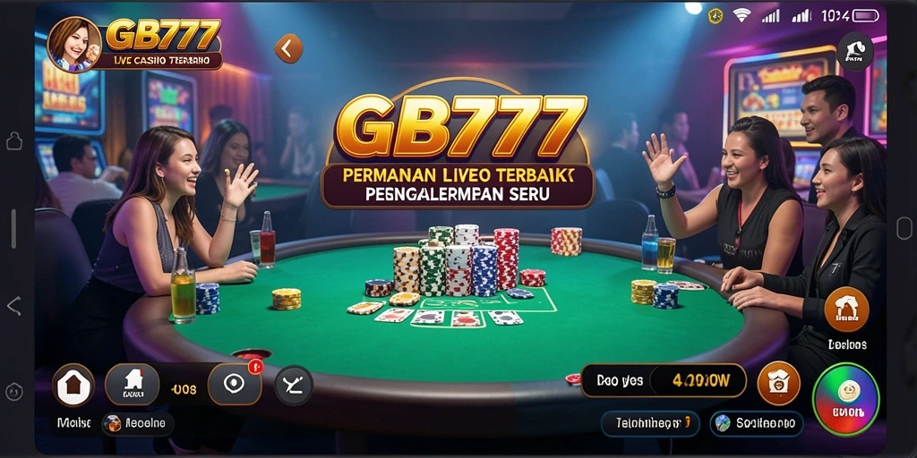 Screenshot GB777 menunjukkan dealer live dan meja permainan yang menarik.