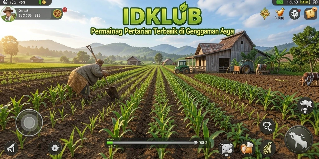 Tampilan gameplay menarik dengan lahan pertanian yang indah dan berwarna-warni.