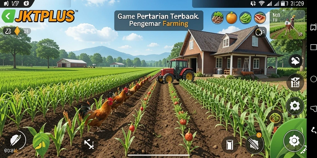 Screenshot JKTPLUS menampilkan aktivitas bertani yang menarik dan penuh warna.