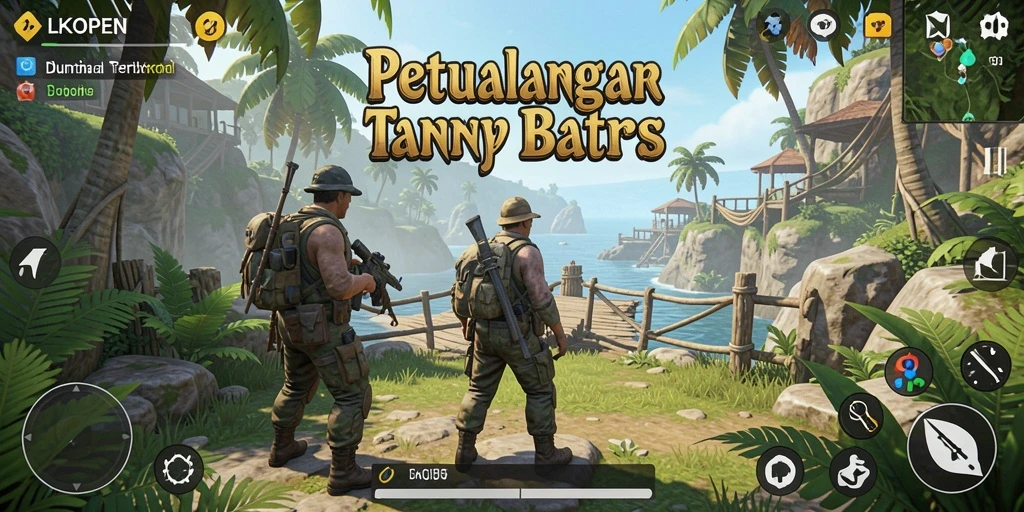 Screenshot menunjukkan pemain menjelajahi dunia terbuka yang indah.