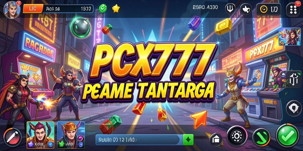 Screenshot utama PCX777 menampilkan karakter dalam aksi seru.