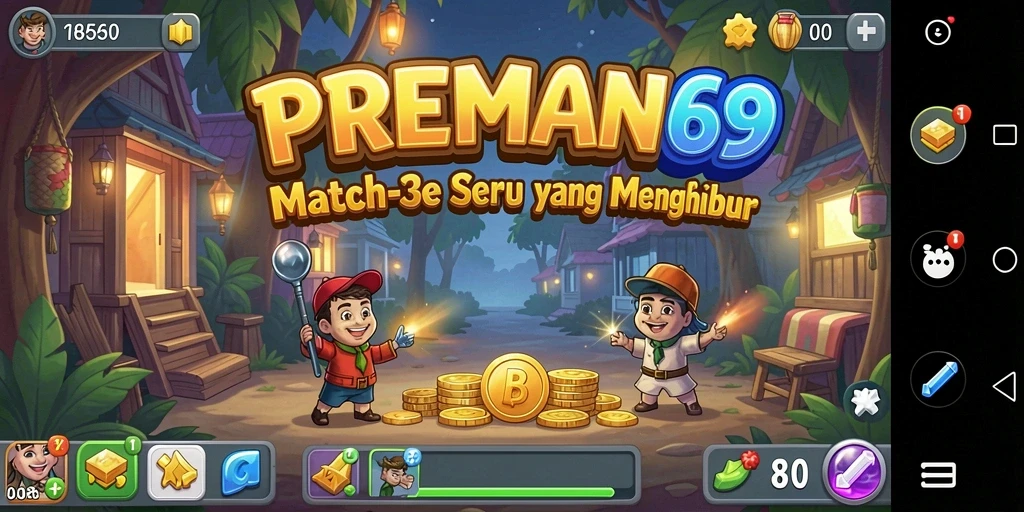 Screenshot gameplay <strong>PREMAN69</strong> menampilkan suasana match-3 yang seru dan interaktif.