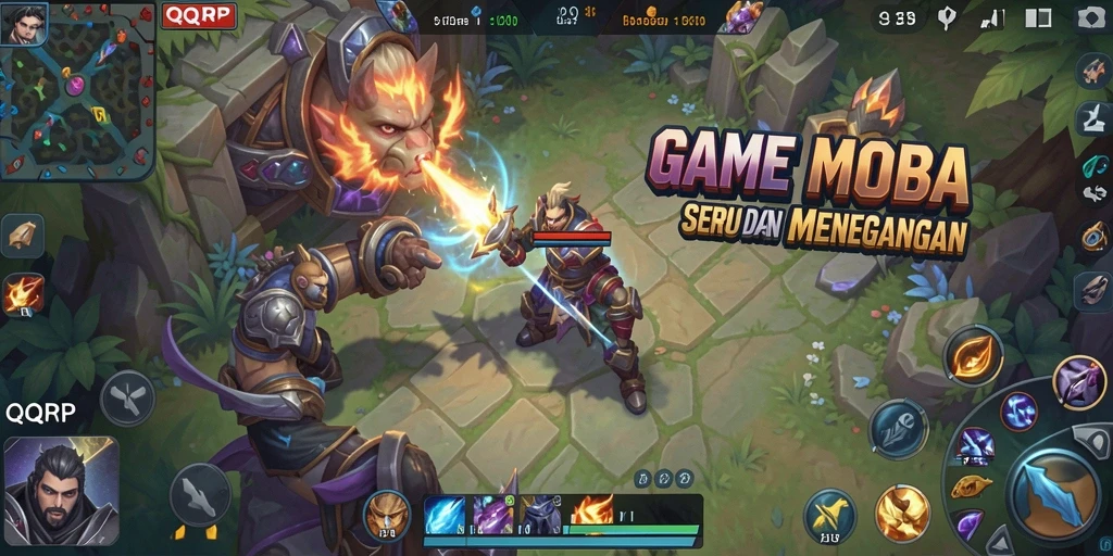 Tampilan gameplay QQRP yang dinamis dalam pertarungan MOBA.