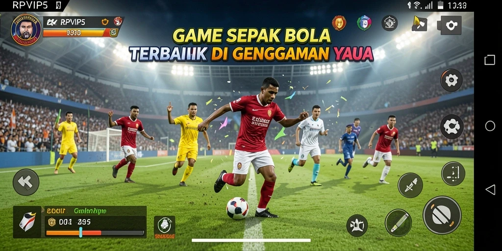 Screenshot gameplay RPVIP5 yang menampilkan aksi seru di lapangan sepak bola.