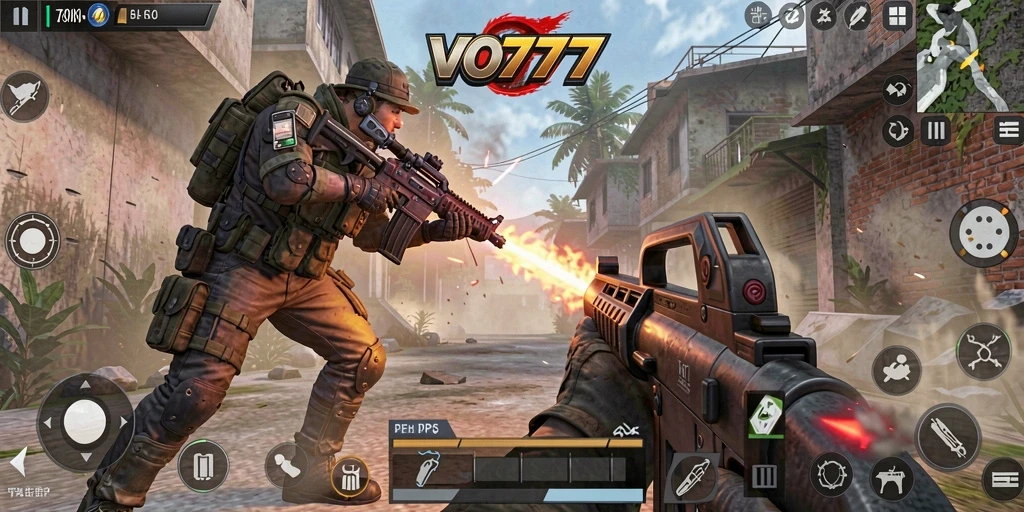 Tangkapan layar yang menampilkan aksi intens dalam game TPS VO777.