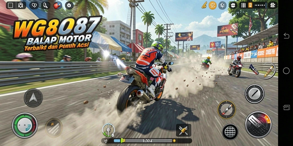 Gameplay seru dari WG87 dengan motor balap yang cepat dan trek menantang.